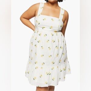 Forever 21+ White Embroidered Sunflower Baby Doll Tiered Sun Dress Size 1X